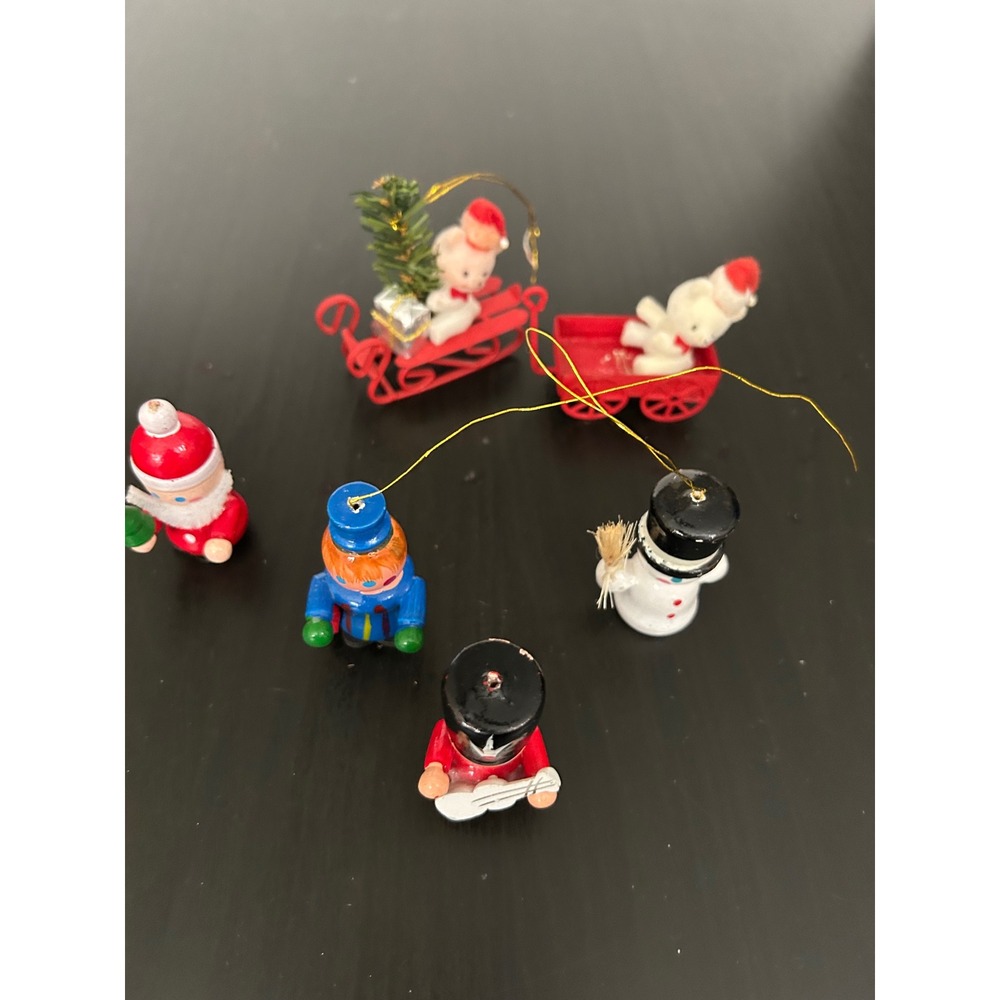 Ornaments Christmas Lot Vintage Wooden Hand Painted Figures Bears Sled Wagon